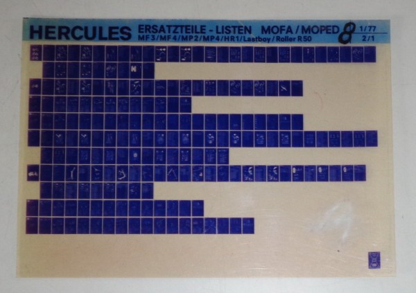 Microfich Ersatzteilkatalog Hercules Mofa MF3/ MF4/ MP2/ MP4/ HR1 etc Stand 1/77