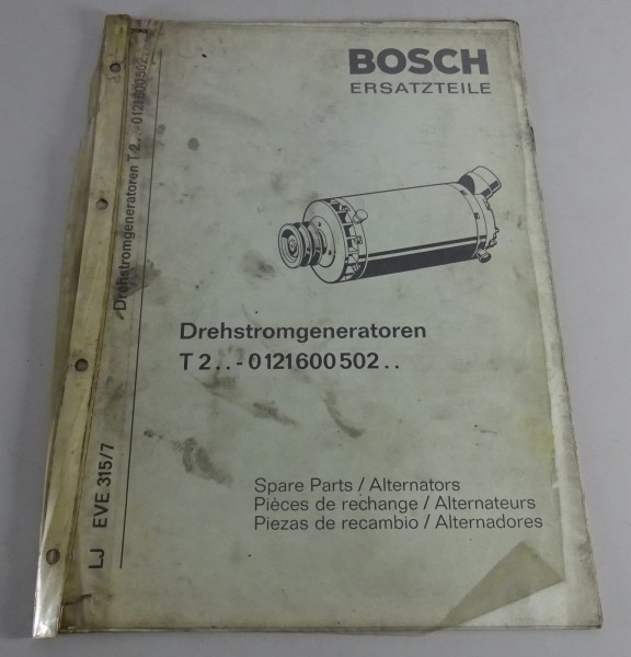 Teilekatalog Bosch Drehstromgeneratoren T2.. - 0 121 600 502.. Stand 11/1969