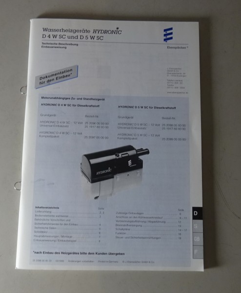 Einbauanweisung / Werkstatthandbuch Eberspächer Standheizgerät D4WSC / D5WSC