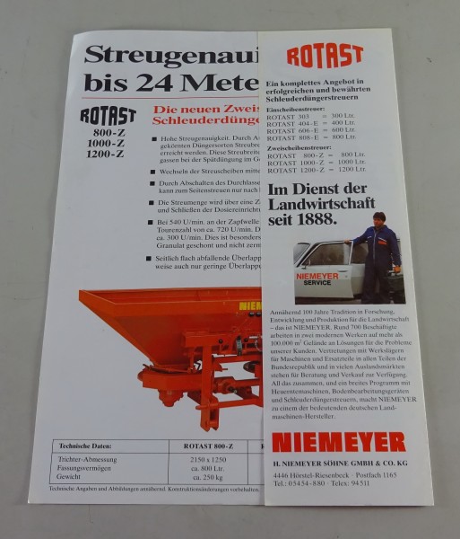 Prospektblatt Niemeyer Rotast Zweischeiben-Schleuderdüngerstreuer
