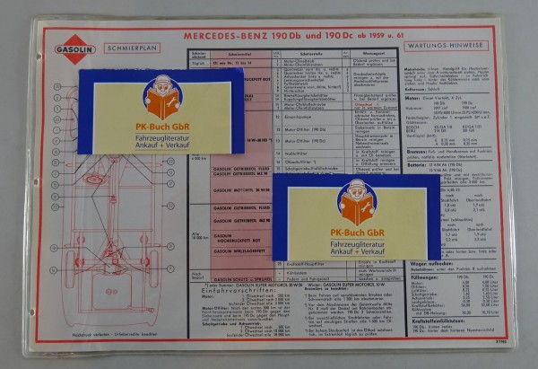 Gasolin Schmierplan für Mercedes-Benz W 121 Ponton Diesel 190Db & 190Dc