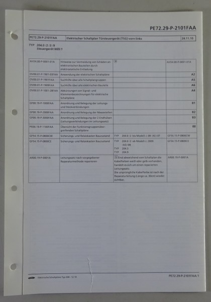 Schaltplan Mercedes-Benz W204 Türsteuergerät TSG vorn Links | Typ 204 | 12/2010