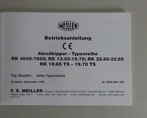 Betriebsanleitung / Handbuch Meiller Abrollerkipper Stand 09/1999