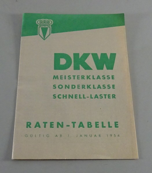 Prospekt / Broschüre DKW Raten - Tabelle für 01/1954