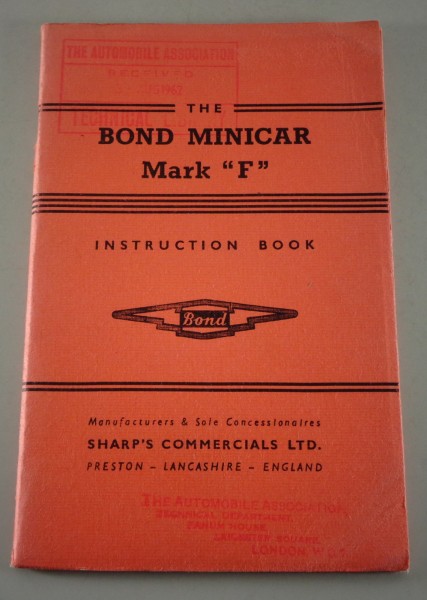 Betriebsanleitung Bond Minicar Mark F 1959-1961