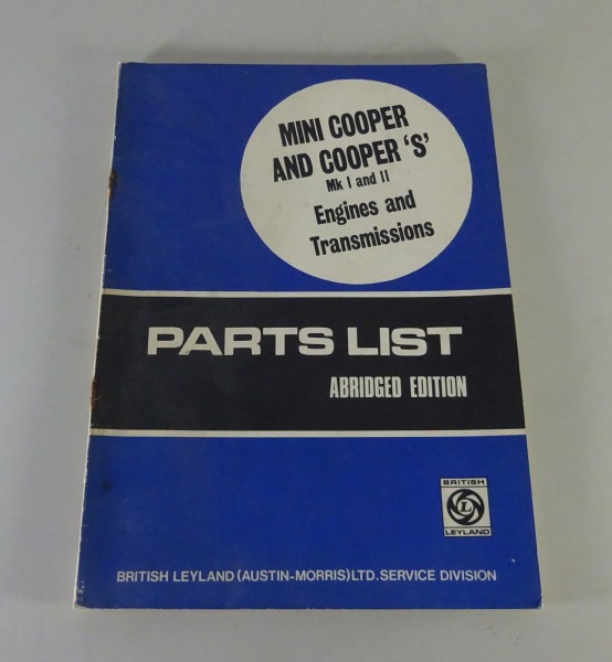 Parts Catalogue Austin Morris Mini Cooper/S Mk I+II Engine&Transmission '59-'70