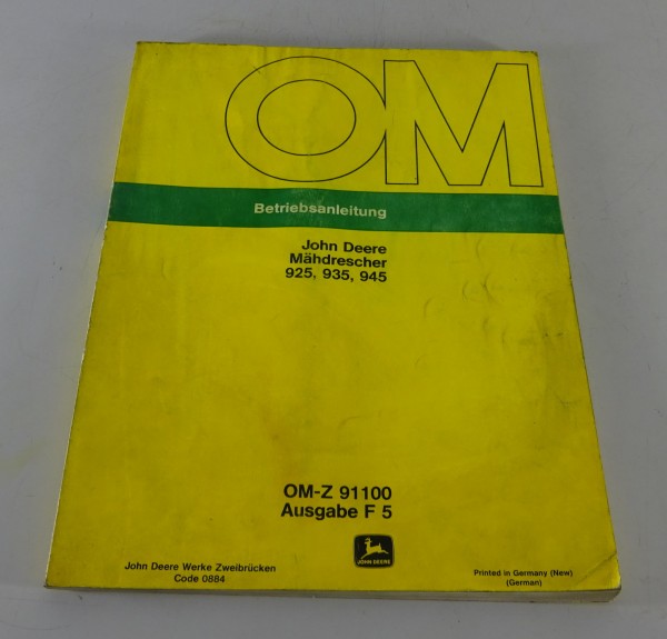 Betriebsanleitung / Handbuch John Deere Mähdrescher 925 / 935 / 945