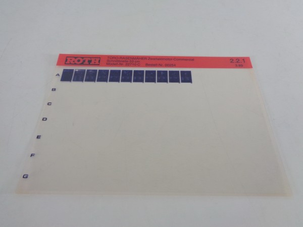 Microfich Teilekatalog Roth Toro 22710 C Rasenmäher mit Zweitaktmotor von 1989