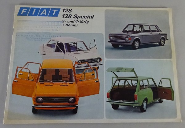 Prospekt Fiat 128 / 128 Special 2- & 4-türig + Kombi mit Händlerstempel 06/1975