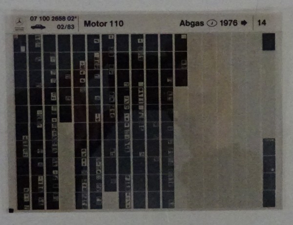 Microfich Teilekatalog Mercedes-Benz Benzin-Motor M 110 Abgas J ab 1976