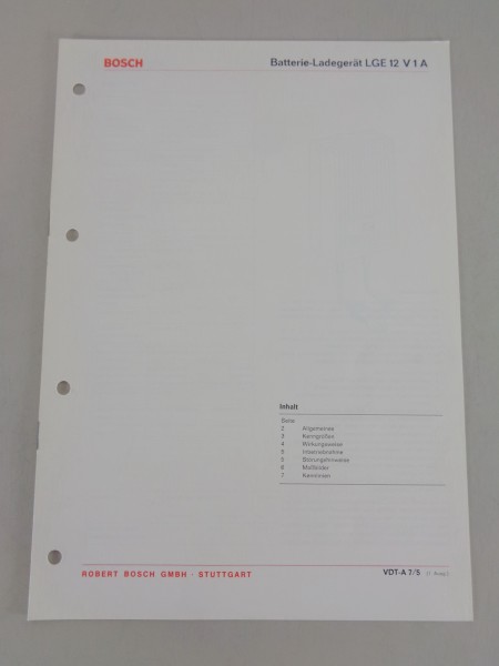 Ausrüstungskatalog / Technische Info Bosch Batterie-Ladegeräte LGE 12 V 1 A 1973