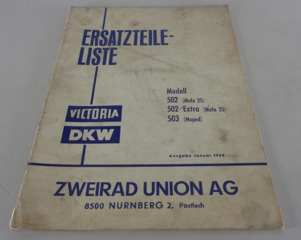 Teilekatalog Victoria / DKW Modell 502 / 502 Extra + 503 Stand 01/1968