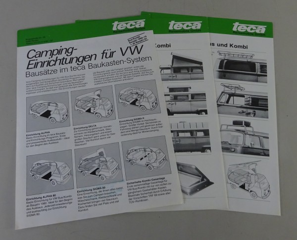 Prospektblätter VW Bus / Transporter T2 teca Spezial-Zubehör Dach / Einrichtung