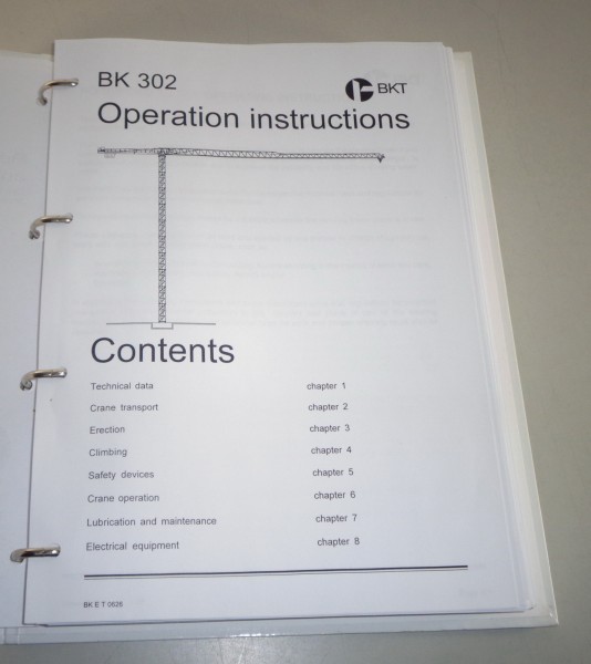 Operation instructions Potain BKT crane BK 302 from 07/1995