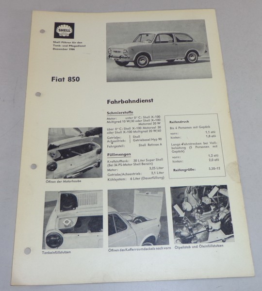 Shell Schmierplan für Fiat 850 Stand 12/1964