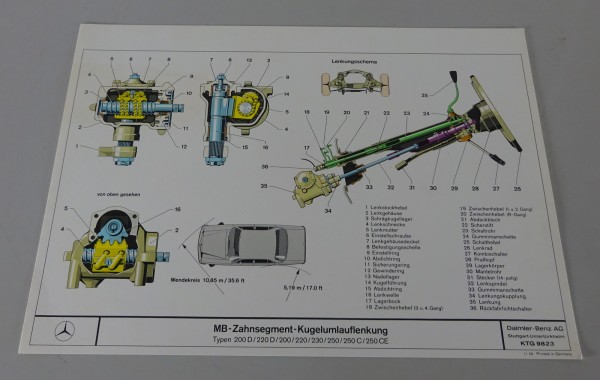 Schnittbild Mercedes-Benz Zahnsegment-Kugelumlauflenkung in W114 / W115 von 1968