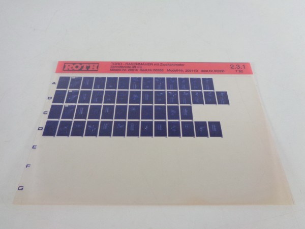 Microfich Teilekatalog Roth Toro 20910 & 20911B Rasenmäher von 07/1992