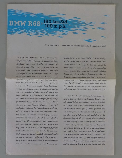 Prospekt / Broschüre BMW Motorrad R68 Stand 07/1958 - original