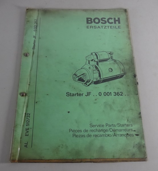 Teilekatalog Bosch Starter JF .. 0 001 362 .. Stand 02/1972