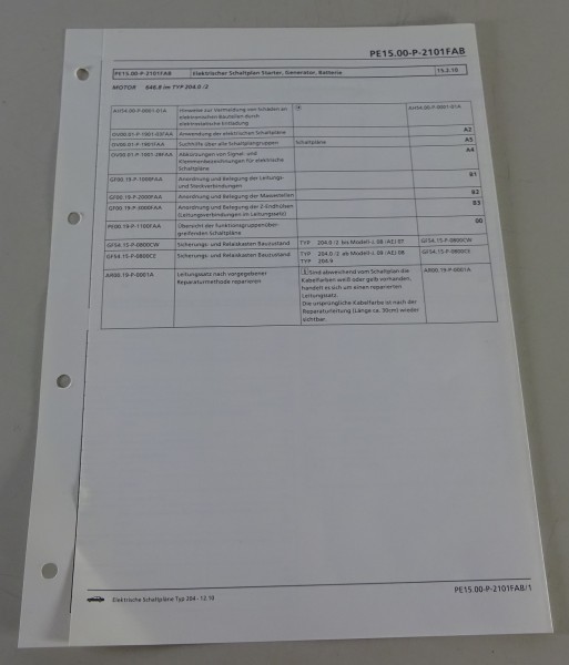 Schaltplan Mercedes-Benz W204 Starter, Generator, Batterie Motor 646 Stand 12/10