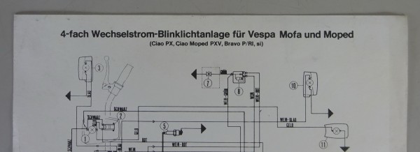 Schaltplan Piaggio 4-fach Wechselstrom-Blinklichtanlage für Vespa Mofa und Moped