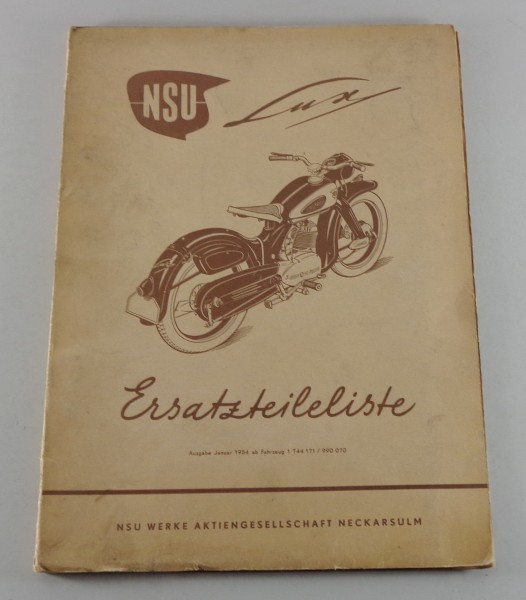 Teilekatalog / Ersatzteilliste NSU Lux 198ccm Motorrad Stand 01/1954