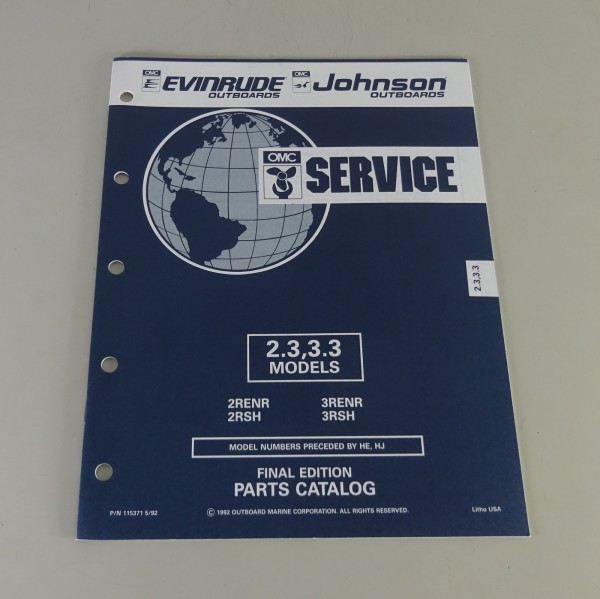 Teilekatalog OMC Johnson / Evinrude 2.3 / 3.3 PS Models Stand 05/1992