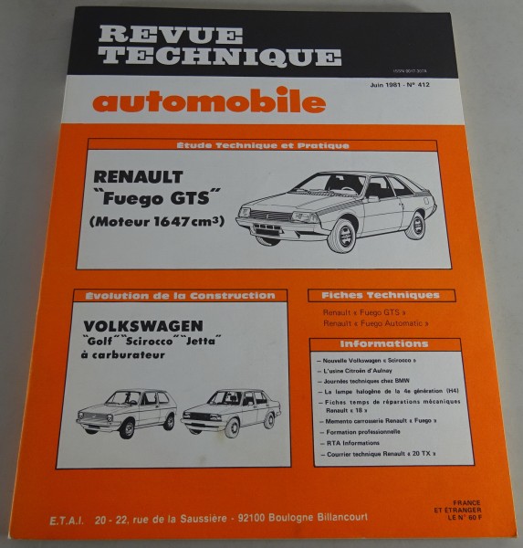 Reparaturanleitung Revue Technique Renault Fuego GTS / VW Golf 1 Stand 06/1981