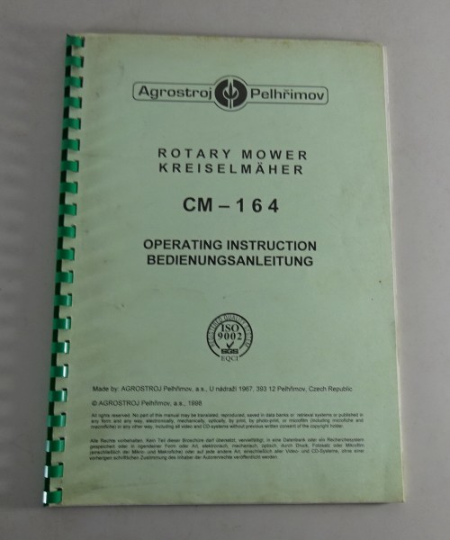Betriebsanleitung / Handbuch Agrostroj Kreiselmäher CM164 Stand 1998