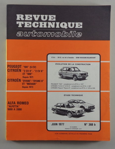 Reparaturanleitung Revue Technique Peugeot 104 / Citroén .. / Alfa Romeo Alfetta