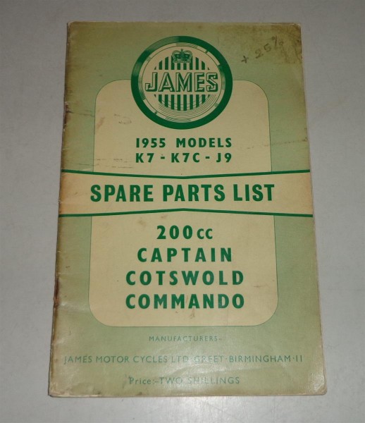 Teilekatalog / Spare Parts List James 1955 Models - K7 / K7C / J9