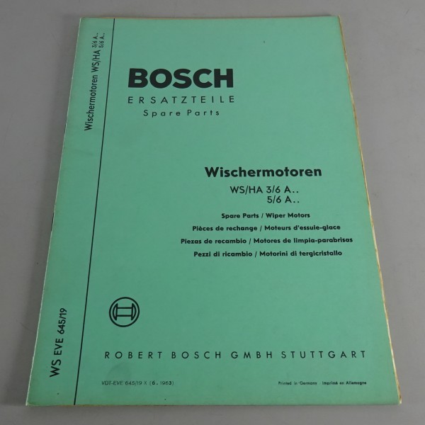 Teilekatalog Bosch Wischermotoren WS/HA 3/6 A.. & 5/6 A.. Stand 06/1963