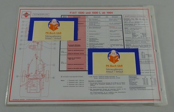 Gasolin Schmierplan für Fiat 1500 & 1500 L ab Baujahr 1964 Stand 03/1966