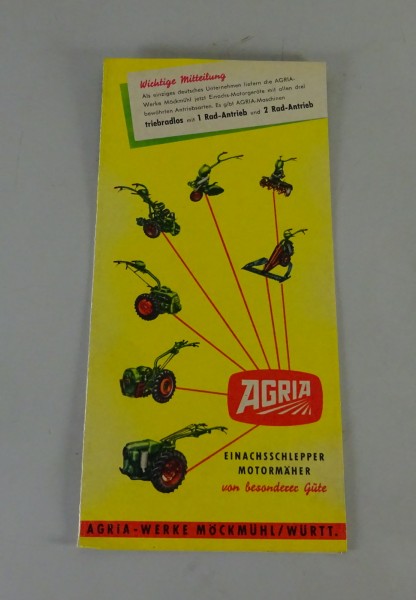 Prospekt / Broschüre Agria Einachsschlepper-Programm Stand ca. 1955