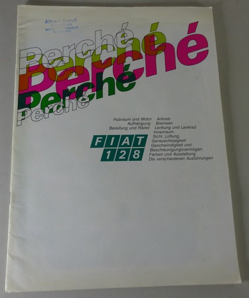 Prospekt / Broschüre | Fiat 128 Perché mit Händlerstempel