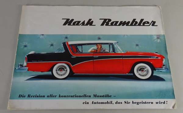 Prospekt Nash Rambler Faux-Cabriolet mit Hardtop + Cross Country Kombiwagen 1956