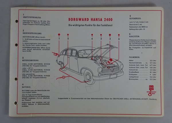 Shell Schmierplan für Borgward Hansa 2400