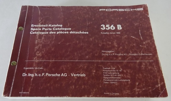 Teilekatalog / Parts Catalogue Porsche 356 B + Coupé, Cabrio Ausgabe 01/1960