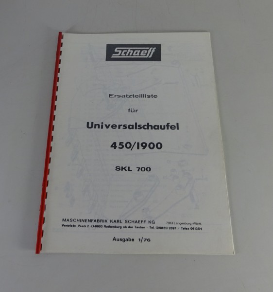 Teilekatalog Schaeff Universalschaufel 450 / 1900 an SKL 700 Stand 01/1976