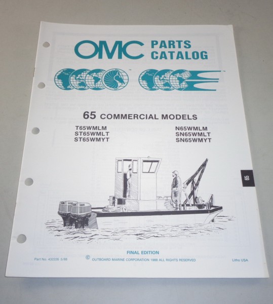 Teilekatalog OMC Bootsmotor Außenborder 65 Commercial Models ab T65WMLM von 1988
