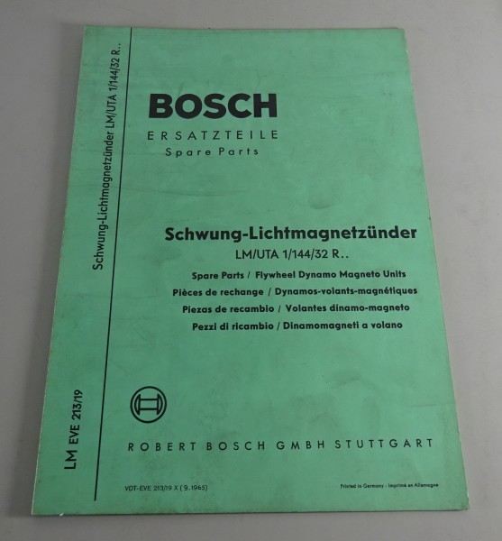 Teilekatalog Bosch Schwung-Lichtmagnetzünder LM/UTA 1/144/32 R.. Stand 09/1965