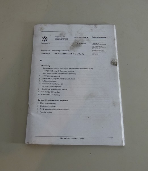Anbauanleitung Anhängerkupplung VW Passat B6 Variant & CC Typ 3C8