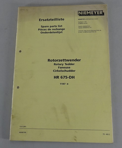 Teilekatalog / spare parts list Niemeyer Rotorzettwender HR 675-DH von 01/2001