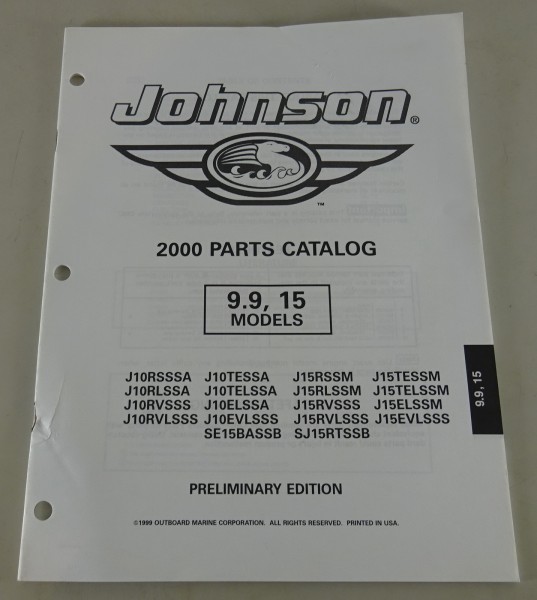 Teilekatalog Johnson Evinrude Außenborder / Outboard Modelle 9.9 & 15 Stand 1999