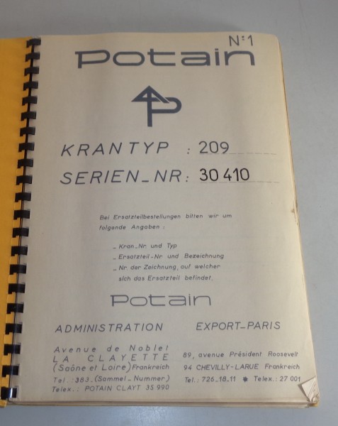 Betriebsanleitung / Handbuch Potain 209 A Kran von 01/1970