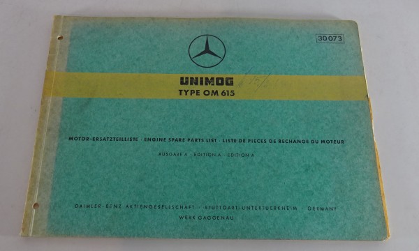 Teilekatalog / Ersatzteilliste Mercedes Benz Unimog Type OM 615 Motor St.12/1967