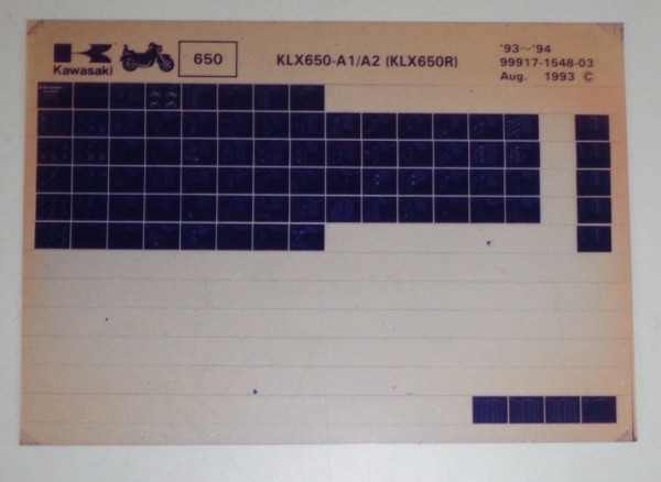 Microfich Ersatzteilkatalog Kawasaki KLX 650R KLX 650 A1/A2 Model 93-94 von 8/93
