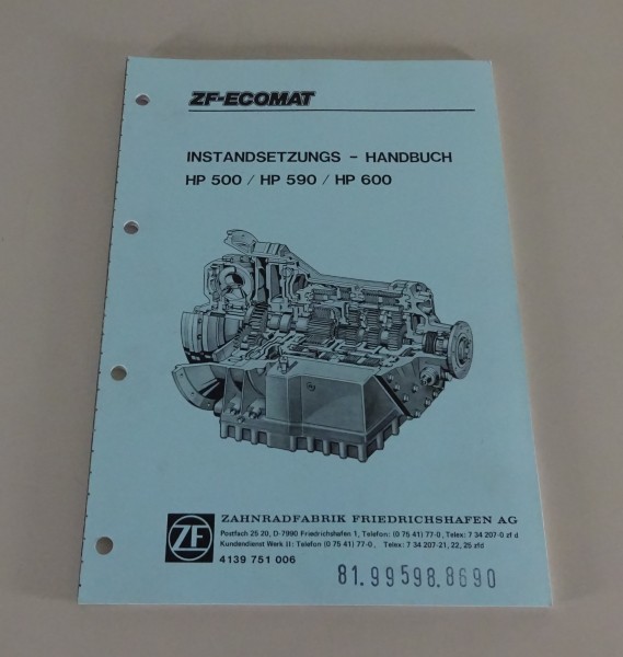 Wartungsanleitung ZF - Getriebe HP 500 / 590 / 600 ECOMAT Stand 7/1987