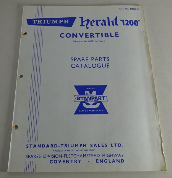 Teilekatalog / Spare Parts List Triumph Herald 1200 Cabrio / Convertible