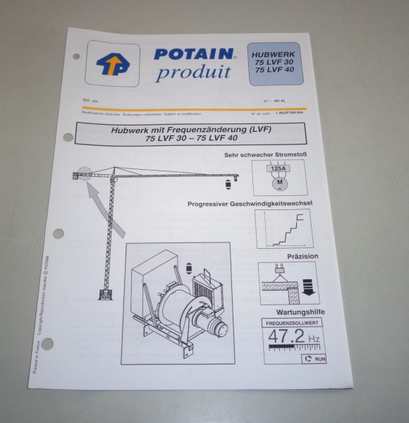 Produkt Datenblatt Potain Hubwerk mit Frequenzänderung 75 LVF 30 - 75 LVF 40